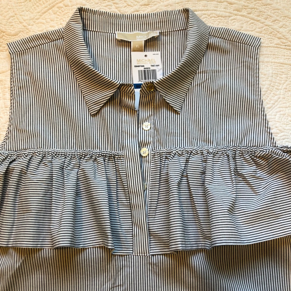 Michael Kors Blue and White Ruffles Blouse